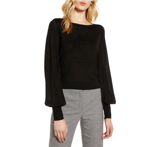 HALOGEN Red Bishop Sleeve Merino Blend Sweater SZ L - Picture 10 of 10